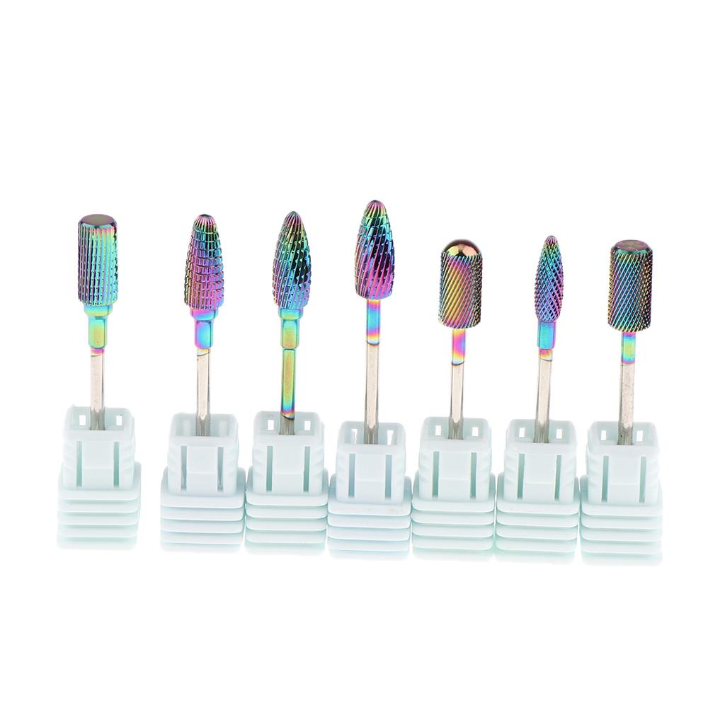Maxbell  7pcs Nail Files Drill Bit Acrylic UV Gels Removing Manicure Grinding Head Rainbow