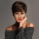 Maxbell 8'' Short Pixie Cut Curly Wig Women Human Hair Layered Wavy Daily Party Wig
