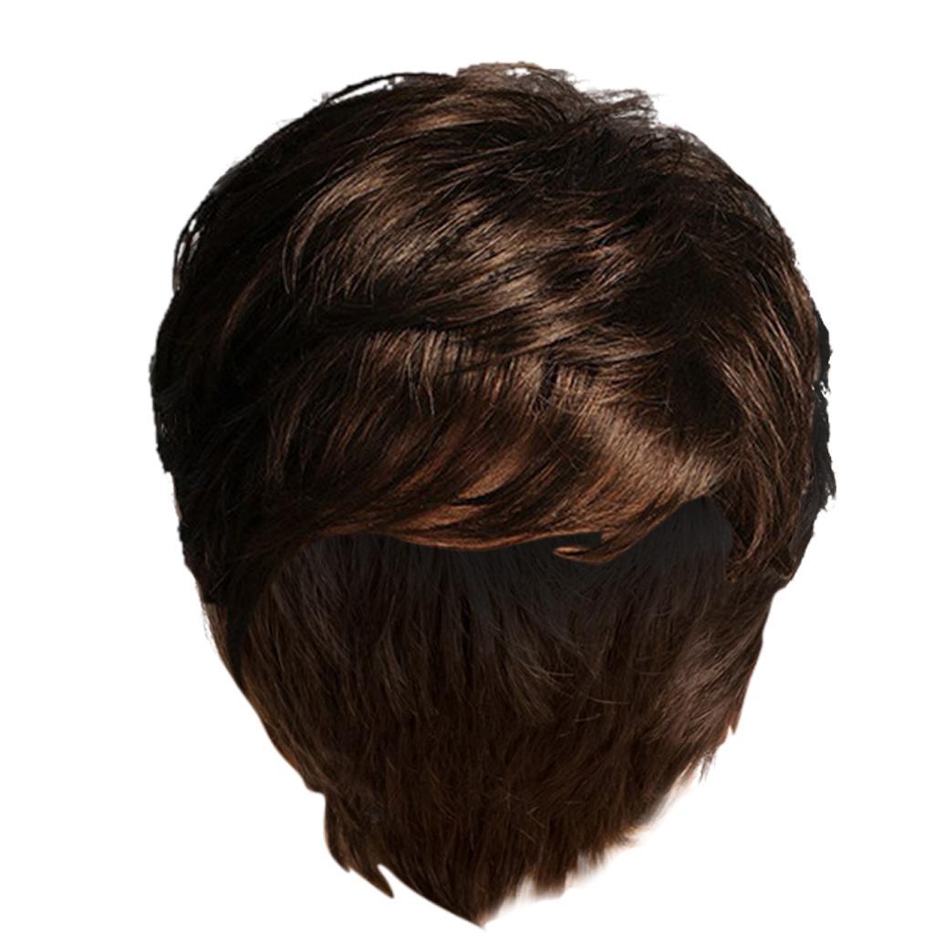 Maxbell 8'' Short Pixie Cut Curly Wig Women Human Hair Layered Wavy Daily Party Wig