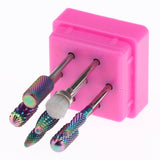 Maxbell 7pcs/set Nail Polishing Cuticle Removal Nail Drill Bit Pink Display Stand