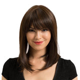 Maxbell 14'' Elegant Women Human Hair Brown Long Straight Daily Wig with Neat Bangs
