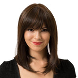 Maxbell 14'' Elegant Women Human Hair Brown Long Straight Daily Wig with Neat Bangs