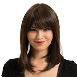 Maxbell 14'' Elegant Women Human Hair Brown Long Straight Daily Wig with Neat Bangs