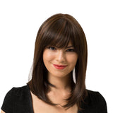 Maxbell 14'' Elegant Women Human Hair Brown Long Straight Daily Wig with Neat Bangs