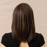 Maxbell 14'' Elegant Women Human Hair Brown Long Straight Daily Wig with Neat Bangs