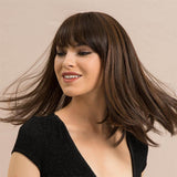 Maxbell 14'' Elegant Women Human Hair Brown Long Straight Daily Wig with Neat Bangs