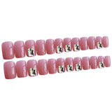 Max 24pcs Women Pink Square False Nail Art Tips Full Cover Press On Fake Nails