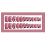 Max 24pcs Women Pink Square False Nail Art Tips Full Cover Press On Fake Nails