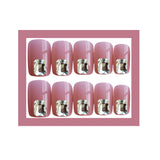 Max 24pcs Women Pink Square False Nail Art Tips Full Cover Press On Fake Nails