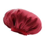 Adjustable Satin Silk Bonnet Night Sleep Cap Hat For Long Curly Natural Hair Wine Red