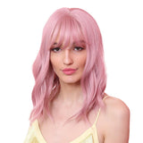 Maxbell 12'' Women Shoulder Length Natural Curly Wavy Wigs Pink Cosplay Anime Wigs