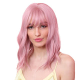 Maxbell 12'' Women Shoulder Length Natural Curly Wavy Wigs Pink Cosplay Anime Wigs