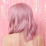 Maxbell 12'' Women Shoulder Length Natural Curly Wavy Wigs Pink Cosplay Anime Wigs