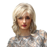 Maxbell 16'' Women Graceful Blonde Curly Wig Retro Style Wavy Cosplay Human Hair Wig