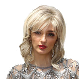 Maxbell 16'' Women Graceful Blonde Curly Wig Retro Style Wavy Cosplay Human Hair Wig