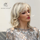 Maxbell 16'' Women Graceful Blonde Curly Wig Retro Style Wavy Cosplay Human Hair Wig