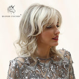 Maxbell 16'' Women Graceful Blonde Curly Wig Retro Style Wavy Cosplay Human Hair Wig