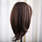 Maxbell 16'' Women Layered Fluffy Side Part Straight Wavy Cosplay Daily Party Wigs Brown