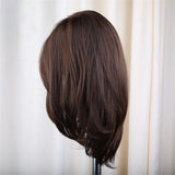 Maxbell 16'' Women Layered Fluffy Side Part Straight Wavy Cosplay Daily Party Wigs Brown