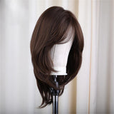 Maxbell 16'' Women Layered Fluffy Side Part Straight Wavy Cosplay Daily Party Wigs Brown