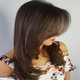 Maxbell 16'' Women Layered Fluffy Side Part Straight Wavy Cosplay Daily Party Wigs Brown