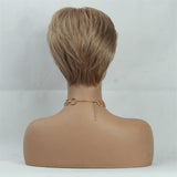 Maxbell 8" Light Brown Short Straight Human Hair Wigs Fluffy Side Part Full Wigs