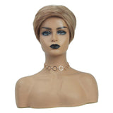 Maxbell 8" Light Brown Short Straight Human Hair Wigs Fluffy Side Part Full Wigs