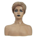 Maxbell 8" Light Brown Short Straight Human Hair Wigs Fluffy Side Part Full Wigs