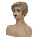 Maxbell 8" Light Brown Short Straight Human Hair Wigs Fluffy Side Part Full Wigs