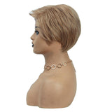 Maxbell 8" Light Brown Short Straight Human Hair Wigs Fluffy Side Part Full Wigs