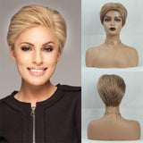 Maxbell 8" Light Brown Short Straight Human Hair Wigs Fluffy Side Part Full Wigs