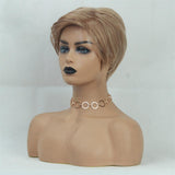 Maxbell 8" Light Brown Short Straight Human Hair Wigs Fluffy Side Part Full Wigs