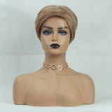 Maxbell 8" Light Brown Short Straight Human Hair Wigs Fluffy Side Part Full Wigs