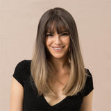 Maxbell 20'' Long Straight Cosplay Wig W/ Bangs for Women Cosplay Brown Ombre Blonde