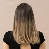 Maxbell 20'' Long Straight Cosplay Wig W/ Bangs for Women Cosplay Brown Ombre Blonde