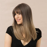 Maxbell 20'' Long Straight Cosplay Wig W/ Bangs for Women Cosplay Brown Ombre Blonde
