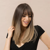 Maxbell 20'' Long Straight Cosplay Wig W/ Bangs for Women Cosplay Brown Ombre Blonde