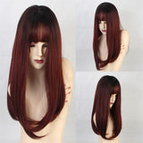 Max 20'' Long Straight Women Synthetic Wigs w/ Bangs Natural Looking Cosplay Wig