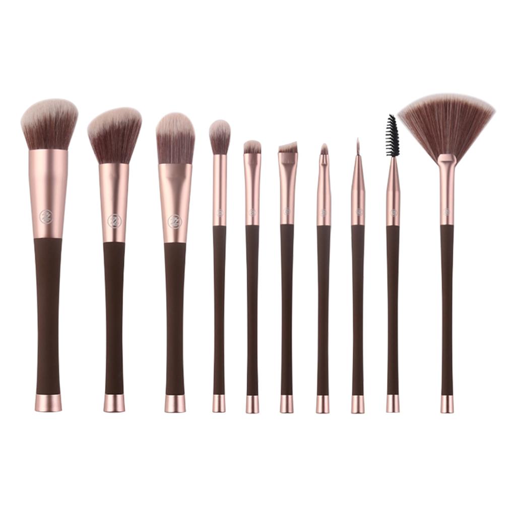 Synthetic Makeup Cosmetic Foundation Powder Cream Blending Brush Kit Brown