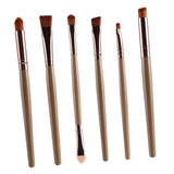 Max 6pcs Soft Synthetic Eye Shadow Makeup Brush Kit for Eye Shader Eyeliner Golden Coffee