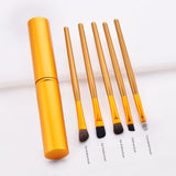 Max 5pcs Wooden Handle Nylon Eye Makeup Brushes Eyeshadow Eyebrow Blender Brush Golden