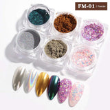 Maxbell 6 Boxes Holographic Mermaid Nail Art Glitter Powder Sequins Flakes Paillette 01