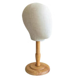 Maxbell Canvas Tabletop Wig Mannequin Hat Holder Stand Display Manikin Model Medium Wood