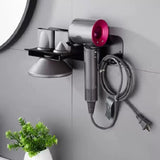 Max Wall Mount Hair Dryer Rack Bathroom Blower Hanger Holder Stand w/ Plug Hook