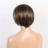 Maxbell Charming Short Human Hair Women Straight Side Part Brown Blonde Natural Wigs