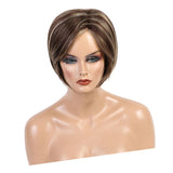 Maxbell Charming Short Human Hair Women Straight Side Part Brown Blonde Natural Wigs