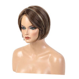 Maxbell Charming Short Human Hair Women Straight Side Part Brown Blonde Natural Wigs