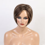 Maxbell Charming Short Human Hair Women Straight Side Part Brown Blonde Natural Wigs
