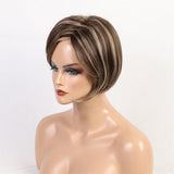 Maxbell Charming Short Human Hair Women Straight Side Part Brown Blonde Natural Wigs