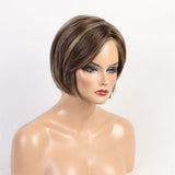 Maxbell Charming Short Human Hair Women Straight Side Part Brown Blonde Natural Wigs